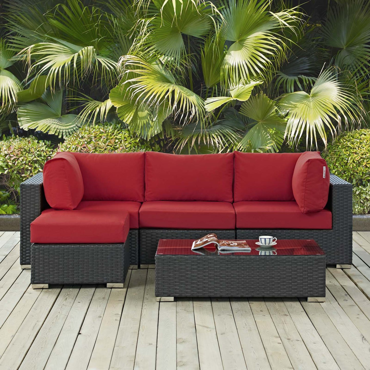 Modway Outlet Sojourn 5 Piece Outdoor Patio Sunbrella? Sectional Set by Modway  Outdoor Furniture Furniture Canvas Red - EEI-1890-CHC-RED-SET