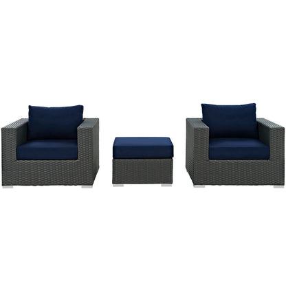 Modway - Sojourn 3 Piece Outdoor Patio Sunbrella? Sectional Set by Modway  Outdoor Furniture Sofa Sectionals Blue - EEI-1891-CHC-NAV-SET