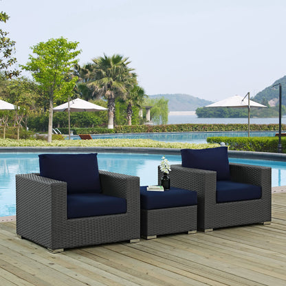 Modway - Sojourn 3 Piece Outdoor Patio Sunbrella? Sectional Set by Modway  Outdoor Furniture Sofa Sectionals Blue - EEI-1891-CHC-NAV-SET