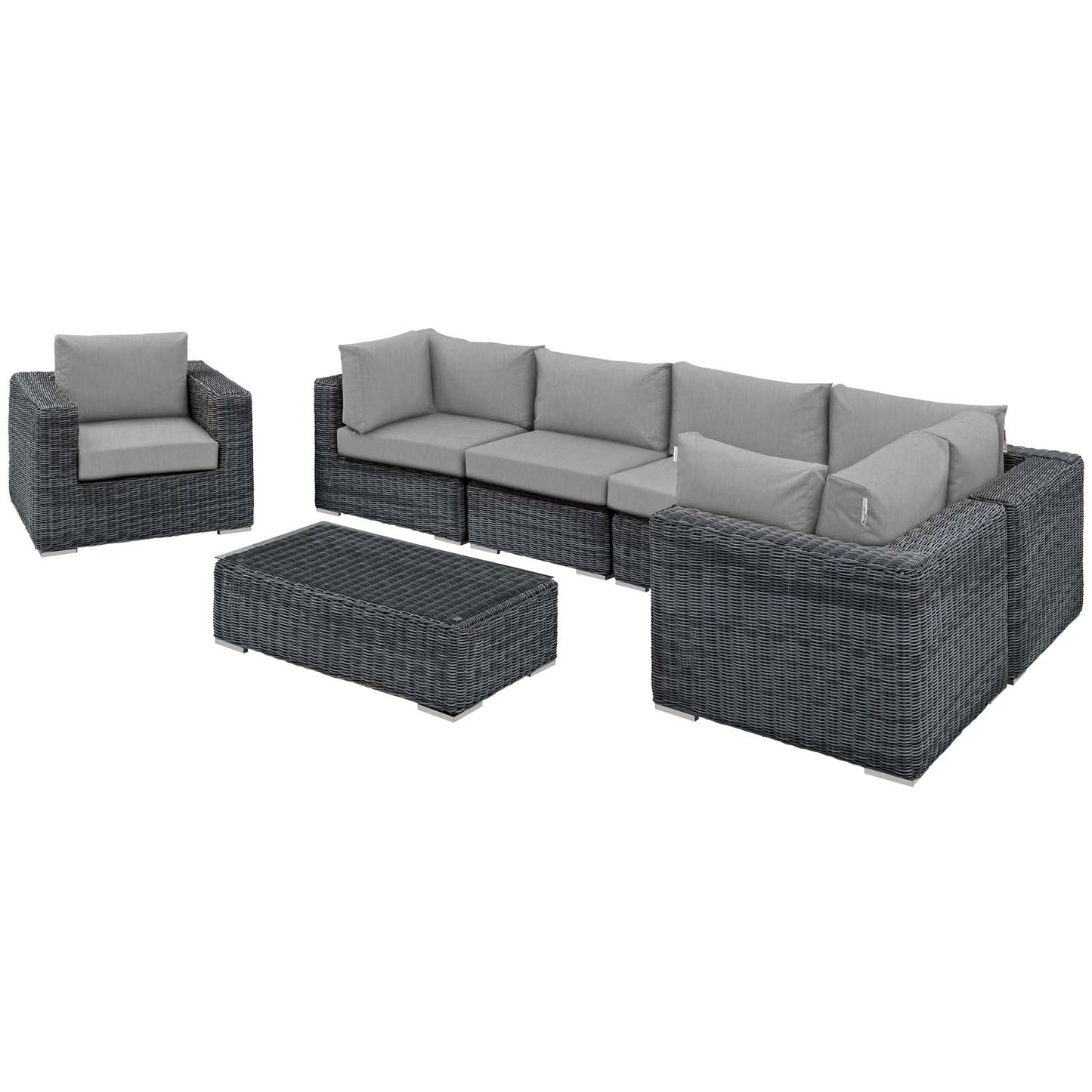 Modway Outlet Summon 7 Piece Outdoor Patio Sunbrella? Sectional Set by Modway  Outdoor Furniture Furniture Canvas Gray - EEI-1892-GRY-GRY-SET