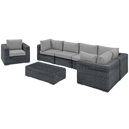Modway Outlet Summon 7 Piece Outdoor Patio Sunbrella? Sectional Set by Modway  Outdoor Furniture Furniture Canvas Gray - EEI-1892-GRY-GRY-SET