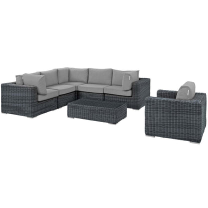 Modway Outlet Summon 7 Piece Outdoor Patio Sunbrella? Sectional Set by Modway  Outdoor Furniture Furniture Canvas Gray - EEI-1892-GRY-GRY-SET