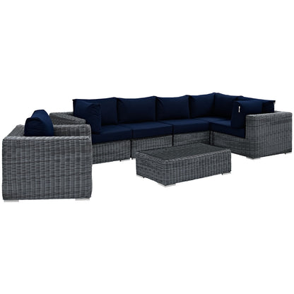Modway Outlet Summon 7 Piece Outdoor Patio Sunbrella? Sectional Set by Modway  Outdoor Furniture Furniture Canvas Navy - EEI-1892-GRY-NAV-SET