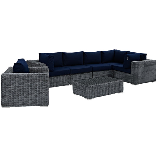 Modway Outlet Summon 7 Piece Outdoor Patio Sunbrella? Sectional Set by Modway  Outdoor Furniture Furniture Canvas Navy - EEI-1892-GRY-NAV-SET