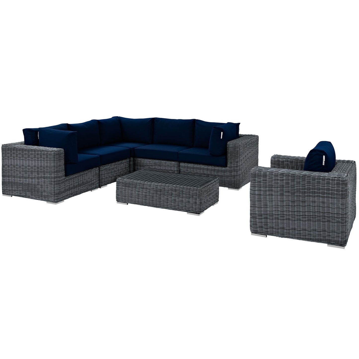 Modway Outlet Summon 7 Piece Outdoor Patio Sunbrella? Sectional Set by Modway  Outdoor Furniture Furniture Canvas Navy - EEI-1892-GRY-NAV-SET