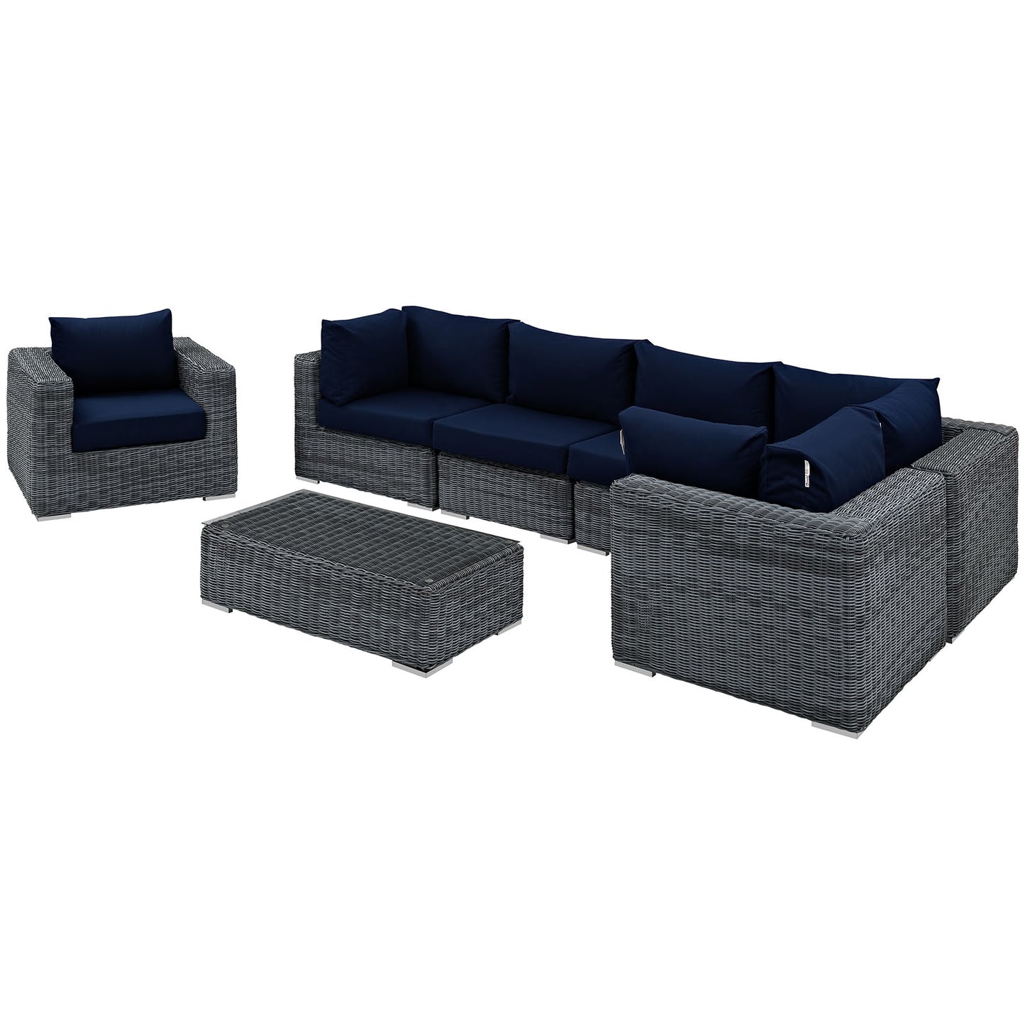 Modway Outlet Summon 7 Piece Outdoor Patio Sunbrella? Sectional Set by Modway  Outdoor Furniture Furniture Canvas Navy - EEI-1892-GRY-NAV-SET