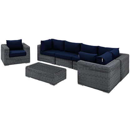 Modway Outlet Summon 7 Piece Outdoor Patio Sunbrella? Sectional Set by Modway  Outdoor Furniture Furniture Canvas Navy - EEI-1892-GRY-NAV-SET