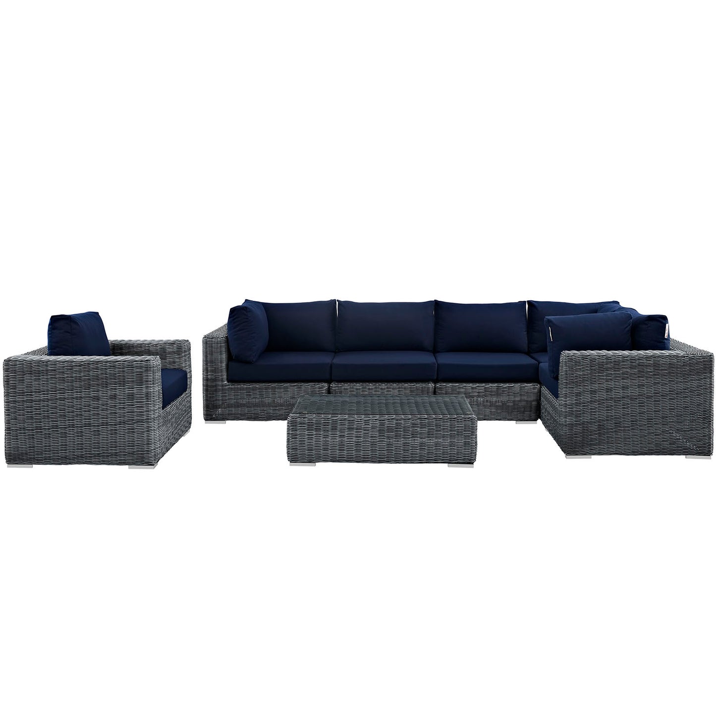 Modway Outlet Summon 7 Piece Outdoor Patio Sunbrella? Sectional Set by Modway  Outdoor Furniture Furniture Canvas Navy - EEI-1892-GRY-NAV-SET