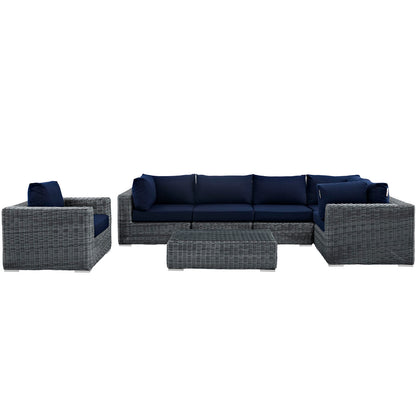 Modway Outlet Summon 7 Piece Outdoor Patio Sunbrella? Sectional Set by Modway  Outdoor Furniture Furniture Canvas Navy - EEI-1892-GRY-NAV-SET