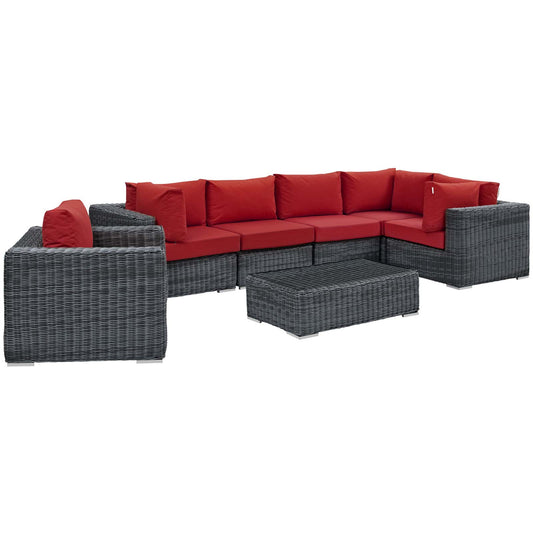 Modway Outlet Summon 7 Piece Outdoor Patio Sunbrella? Sectional Set by Modway  Outdoor Furniture Furniture Canvas Red - EEI-1892-GRY-RED-SET