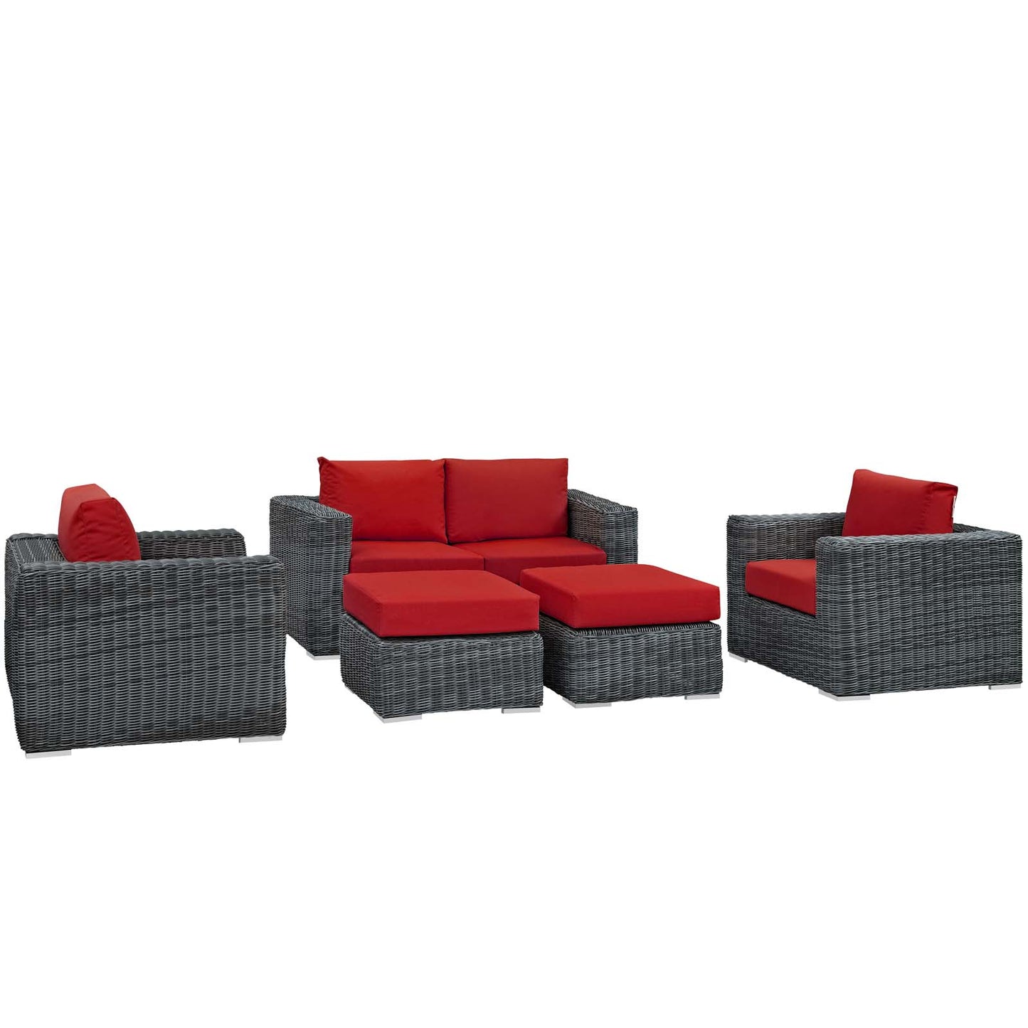 Modway Outlet Summon 5 Piece Outdoor Patio Sunbrella? Sectional Set by Modway  Outdoor Furniture Furniture Canvas Red - EEI-1893-GRY-RED-SET
