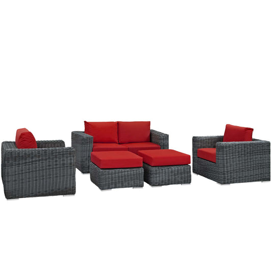 Modway Outlet Summon 5 Piece Outdoor Patio Sunbrella? Sectional Set by Modway  Outdoor Furniture Furniture Canvas Red - EEI-1893-GRY-RED-SET