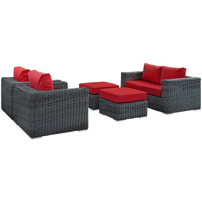 Modway Outlet Summon 5 Piece Outdoor Patio Sunbrella? Sectional Set by Modway  Outdoor Furniture Furniture Canvas Red - EEI-1893-GRY-RED-SET
