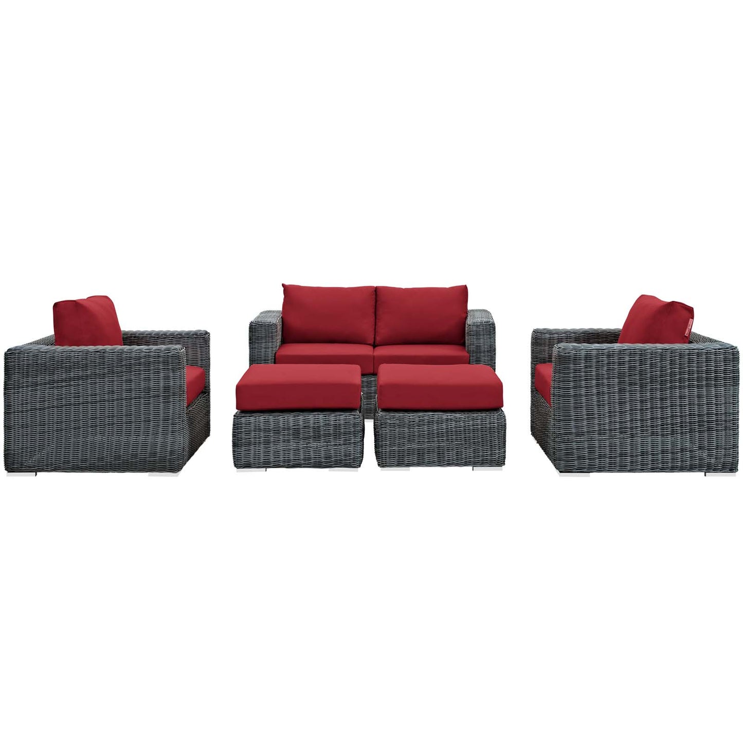 Modway Outlet Summon 5 Piece Outdoor Patio Sunbrella? Sectional Set by Modway  Outdoor Furniture Furniture Canvas Red - EEI-1893-GRY-RED-SET