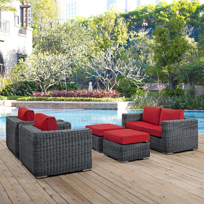 Modway Outlet Summon 5 Piece Outdoor Patio Sunbrella? Sectional Set by Modway  Outdoor Furniture Furniture Canvas Red - EEI-1893-GRY-RED-SET