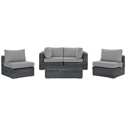 Modway Outlet Summon 5 Piece Outdoor Patio Sunbrella? Sectional Set by Modway  Outdoor Furniture Furniture Canvas Gray - EEI-1896-GRY-GRY-SET