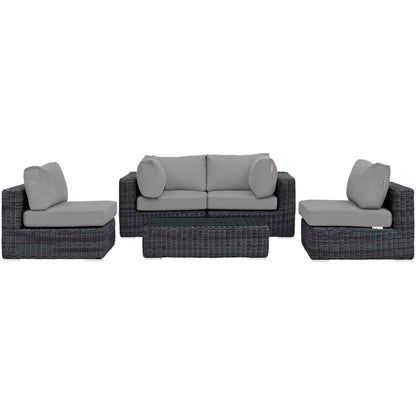 Modway Outlet Summon 5 Piece Outdoor Patio Sunbrella? Sectional Set by Modway  Outdoor Furniture Furniture Canvas Gray - EEI-1896-GRY-GRY-SET