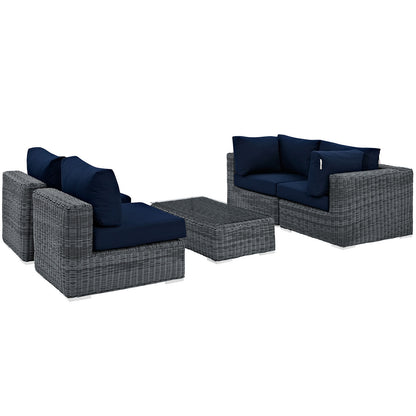 Modway Outlet Summon 5 Piece Outdoor Patio Sunbrella? Sectional Set by Modway  Outdoor Furniture Furniture Canvas Navy - EEI-1896-GRY-NAV-SET