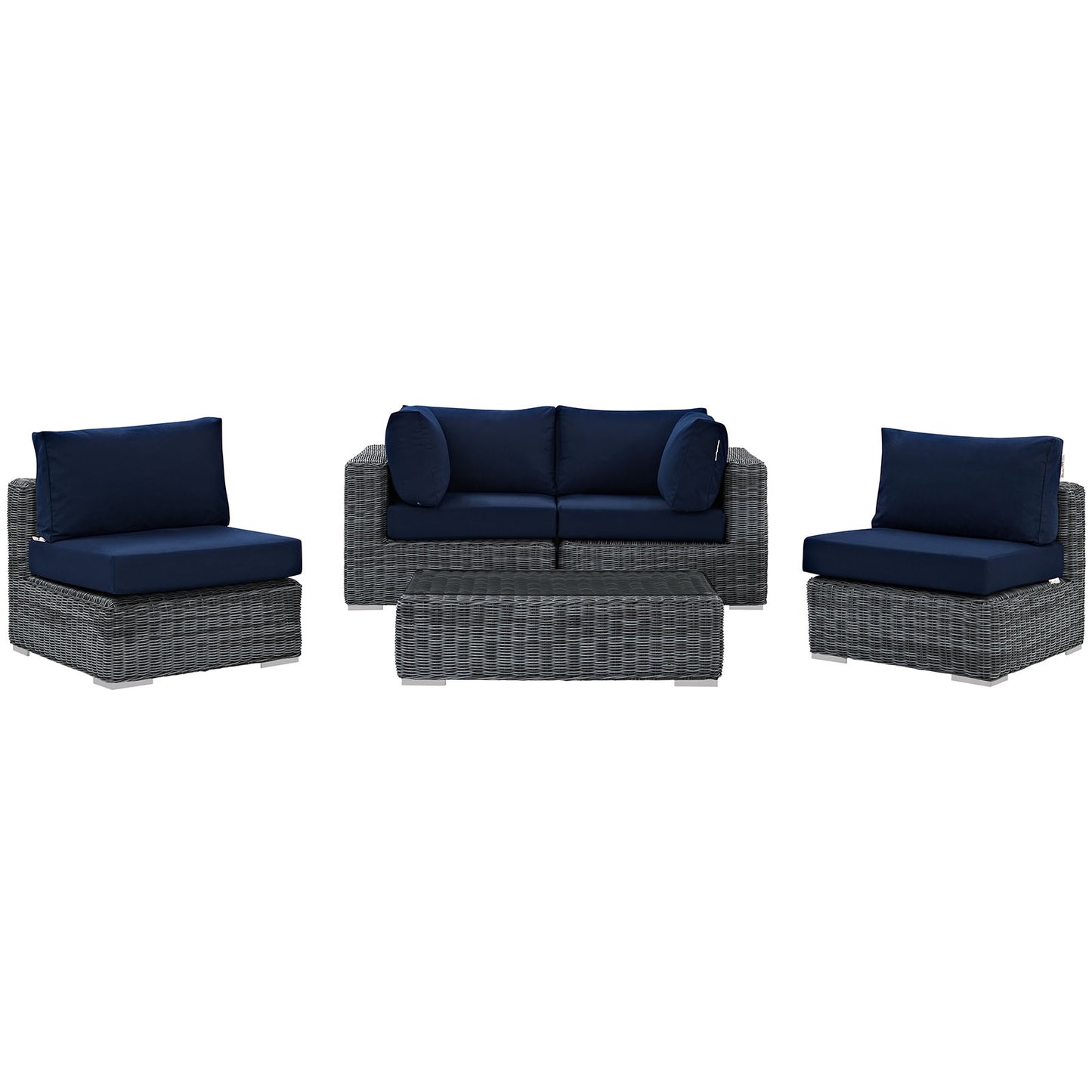 Modway Outlet Summon 5 Piece Outdoor Patio Sunbrella? Sectional Set by Modway  Outdoor Furniture Furniture Canvas Navy - EEI-1896-GRY-NAV-SET