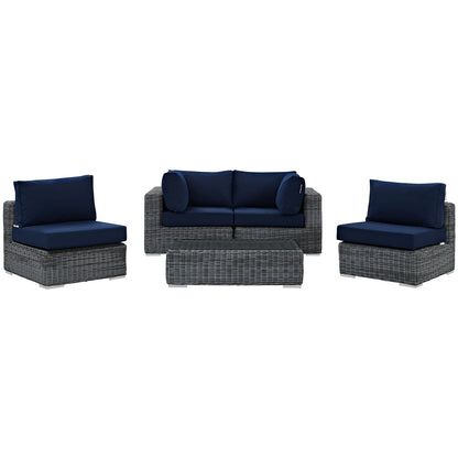 Modway Outlet Summon 5 Piece Outdoor Patio Sunbrella? Sectional Set by Modway  Outdoor Furniture Furniture Canvas Navy - EEI-1896-GRY-NAV-SET