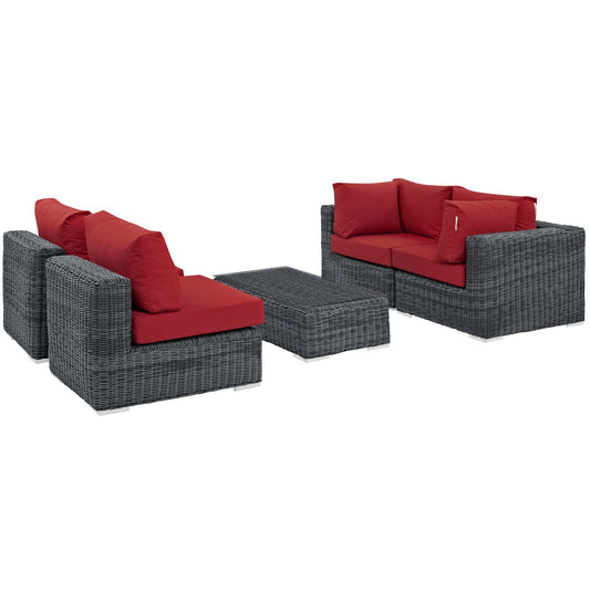 Modway Outlet Summon 5 Piece Outdoor Patio Sunbrella? Sectional Set by Modway  Outdoor Furniture Furniture Canvas Red - EEI-1896-GRY-RED-SET