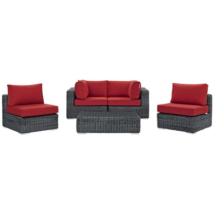 Modway Outlet Summon 5 Piece Outdoor Patio Sunbrella? Sectional Set by Modway  Outdoor Furniture Furniture Canvas Red - EEI-1896-GRY-RED-SET