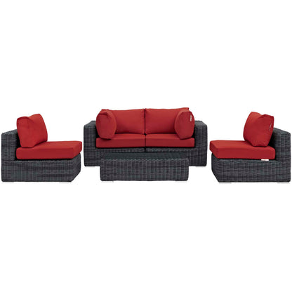 Modway Outlet Summon 5 Piece Outdoor Patio Sunbrella? Sectional Set by Modway  Outdoor Furniture Furniture Canvas Red - EEI-1896-GRY-RED-SET