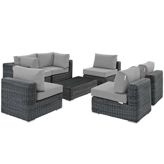 Modway Outlet Summon 7 Piece Outdoor Patio Sunbrella? Sectional Set by Modway  Outdoor Furniture Furniture Canvas Gray - EEI-1897-GRY-GRY-SET
