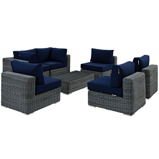 Modway Outlet Summon 7 Piece Outdoor Patio Sunbrella? Sectional Set by Modway  Outdoor Furniture Furniture Canvas Navy - EEI-1897-GRY-NAV-SET