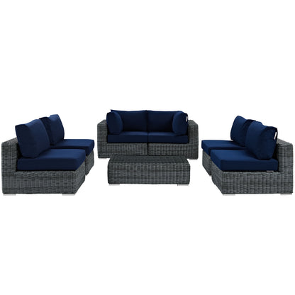 Modway Outlet Summon 7 Piece Outdoor Patio Sunbrella? Sectional Set by Modway  Outdoor Furniture Furniture Canvas Navy - EEI-1897-GRY-NAV-SET
