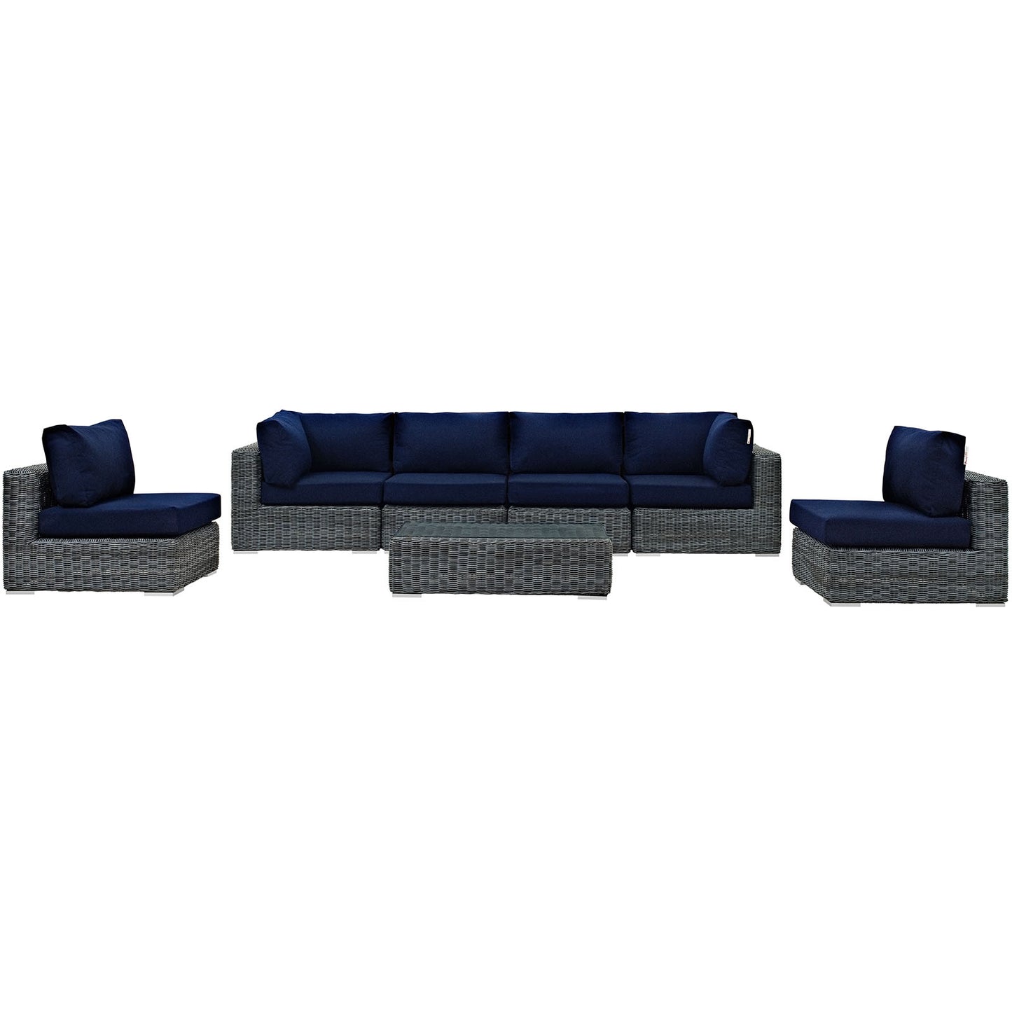 Modway Outlet Summon 7 Piece Outdoor Patio Sunbrella? Sectional Set by Modway  Outdoor Furniture Furniture Canvas Navy - EEI-1897-GRY-NAV-SET