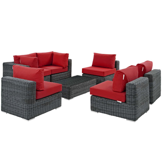 Modway Outlet Summon 7 Piece Outdoor Patio Sunbrella? Sectional Set by Modway  Outdoor Furniture Furniture Canvas Red - EEI-1897-GRY-RED-SET