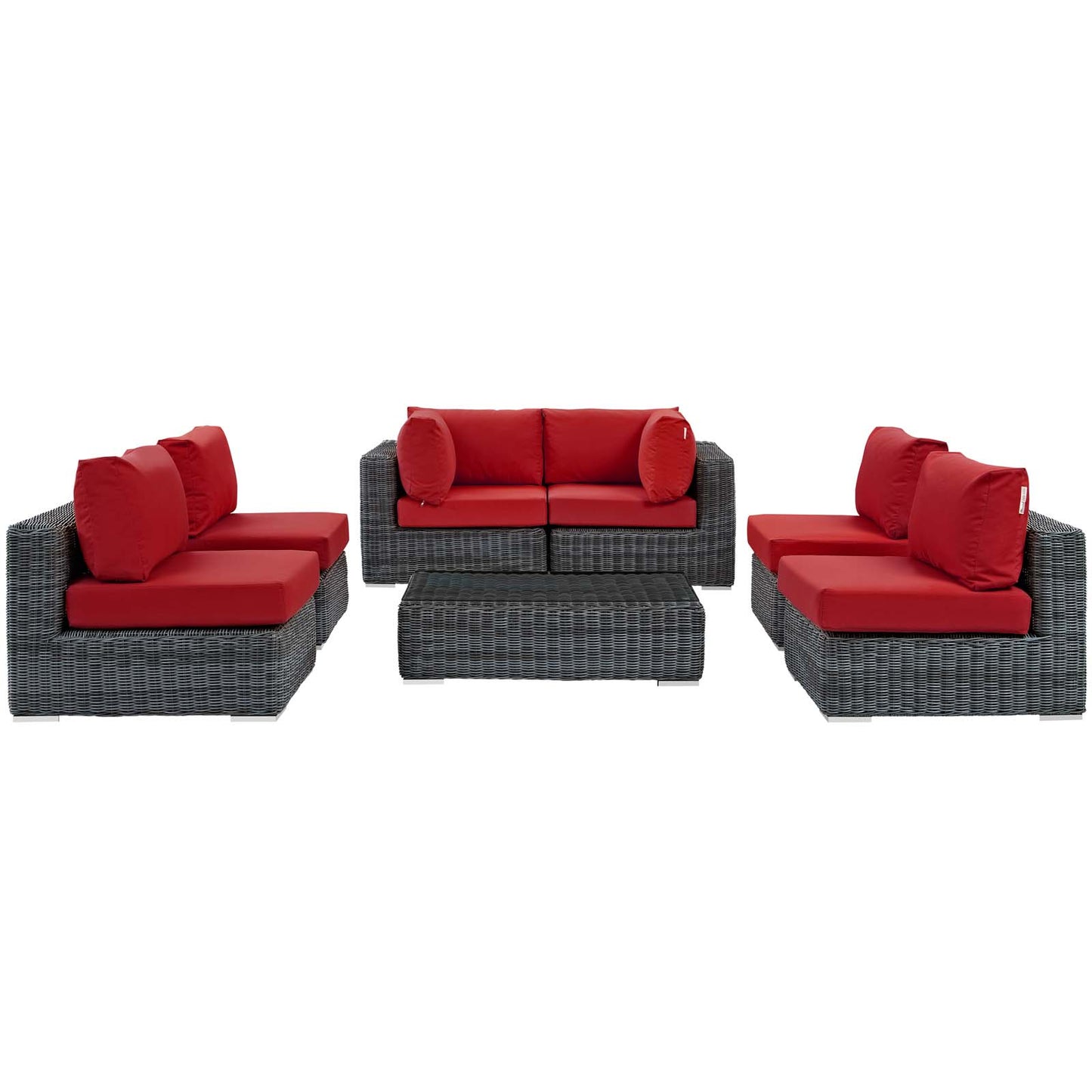 Modway Outlet Summon 7 Piece Outdoor Patio Sunbrella? Sectional Set by Modway  Outdoor Furniture Furniture Canvas Red - EEI-1897-GRY-RED-SET