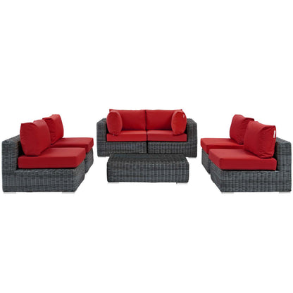 Modway Outlet Summon 7 Piece Outdoor Patio Sunbrella? Sectional Set by Modway  Outdoor Furniture Furniture Canvas Red - EEI-1897-GRY-RED-SET