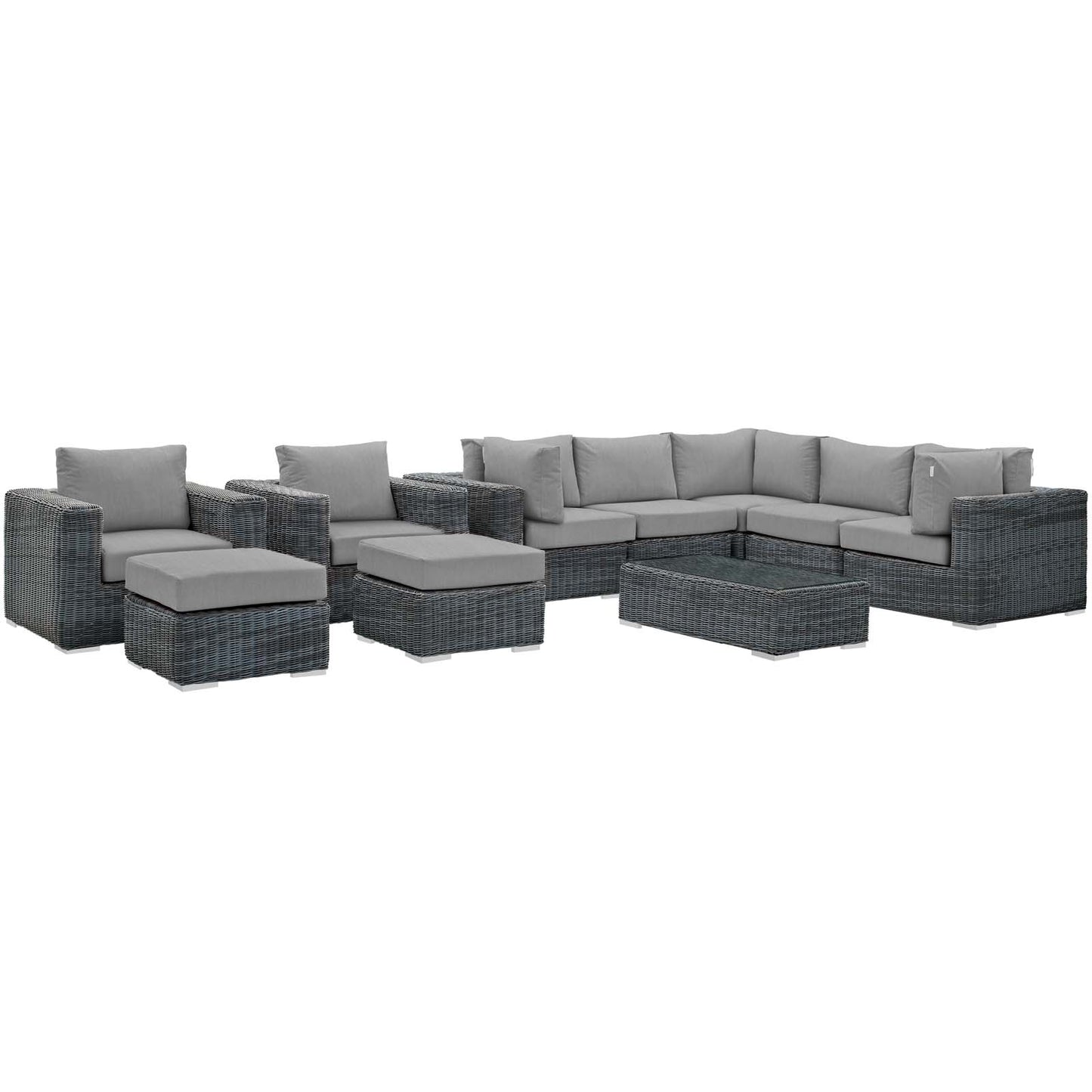 Modway Outlet Summon 10 Piece Outdoor Patio Sunbrella? Sectional Set by Modway  Outdoor Furniture Furniture Canvas Gray - EEI-1902-GRY-GRY-SET