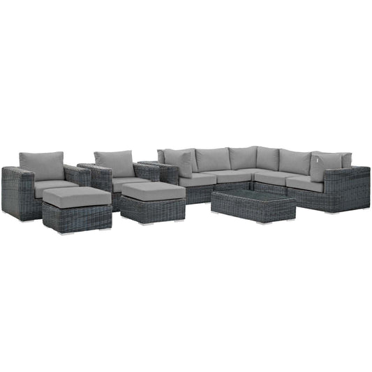 Modway Outlet Summon 10 Piece Outdoor Patio Sunbrella? Sectional Set by Modway  Outdoor Furniture Furniture Canvas Gray - EEI-1902-GRY-GRY-SET