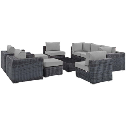 Modway Outlet Summon 10 Piece Outdoor Patio Sunbrella? Sectional Set by Modway  Outdoor Furniture Furniture Canvas Gray - EEI-1902-GRY-GRY-SET
