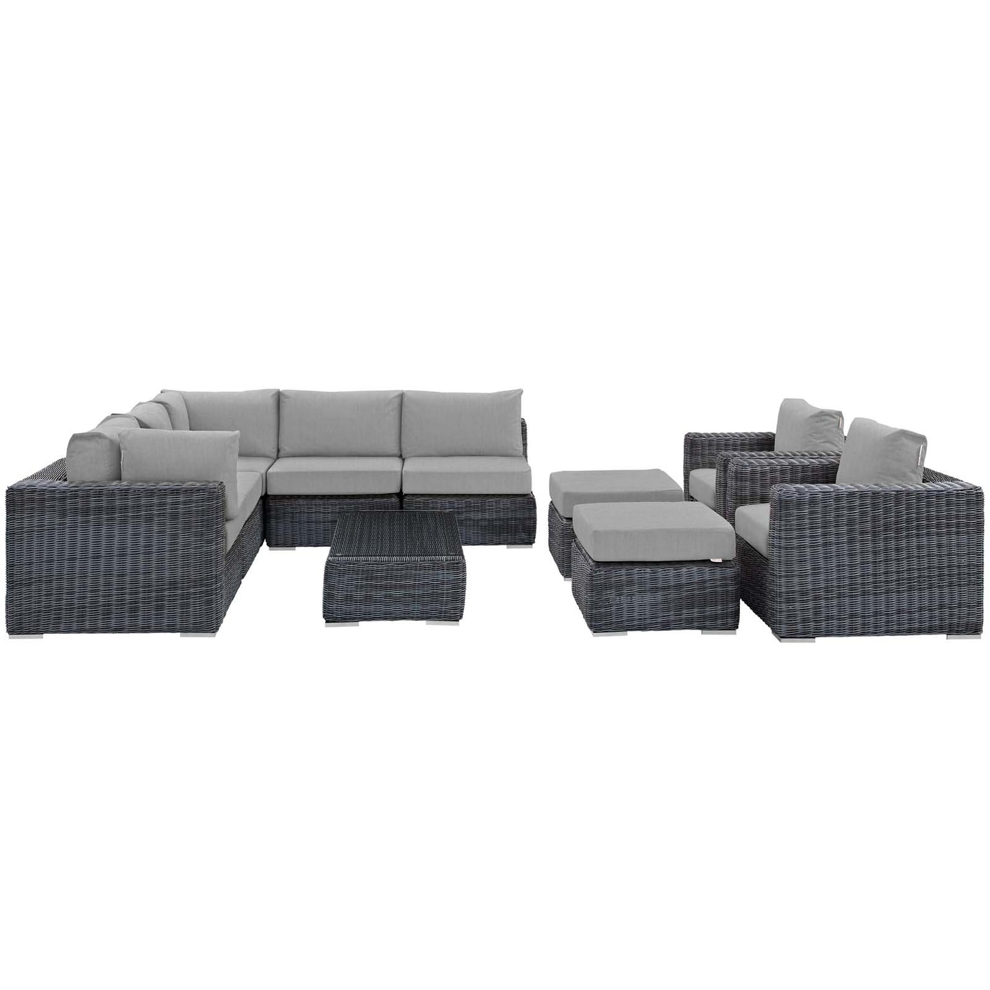 Modway Outlet Summon 10 Piece Outdoor Patio Sunbrella? Sectional Set by Modway  Outdoor Furniture Furniture Canvas Gray - EEI-1902-GRY-GRY-SET