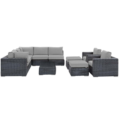 Modway Outlet Summon 10 Piece Outdoor Patio Sunbrella? Sectional Set by Modway  Outdoor Furniture Furniture Canvas Gray - EEI-1902-GRY-GRY-SET