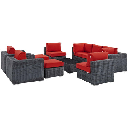 Modway Outlet Summon 10 Piece Outdoor Patio Sunbrella? Sectional Set by Modway  Outdoor Furniture Furniture Canvas Red - EEI-1902-GRY-RED-SET