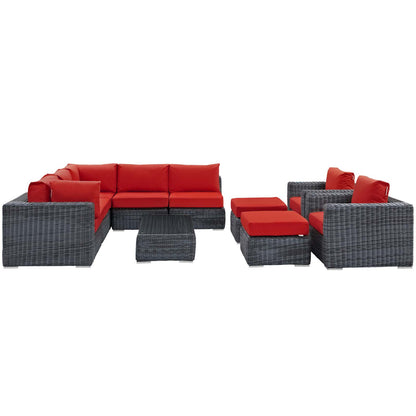 Modway Outlet Summon 10 Piece Outdoor Patio Sunbrella? Sectional Set by Modway  Outdoor Furniture Furniture Canvas Red - EEI-1902-GRY-RED-SET