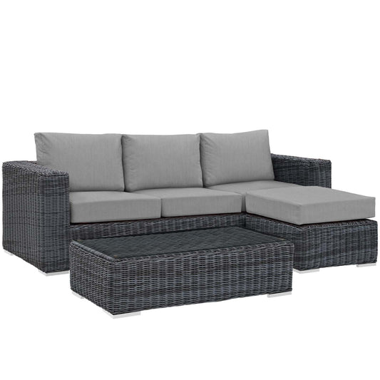 Modway Outlet Summon 3 Piece Outdoor Patio Sunbrella? Sectional Set by Modway  Outdoor Furniture Furniture Canvas Gray - EEI-1903-GRY-GRY-SET