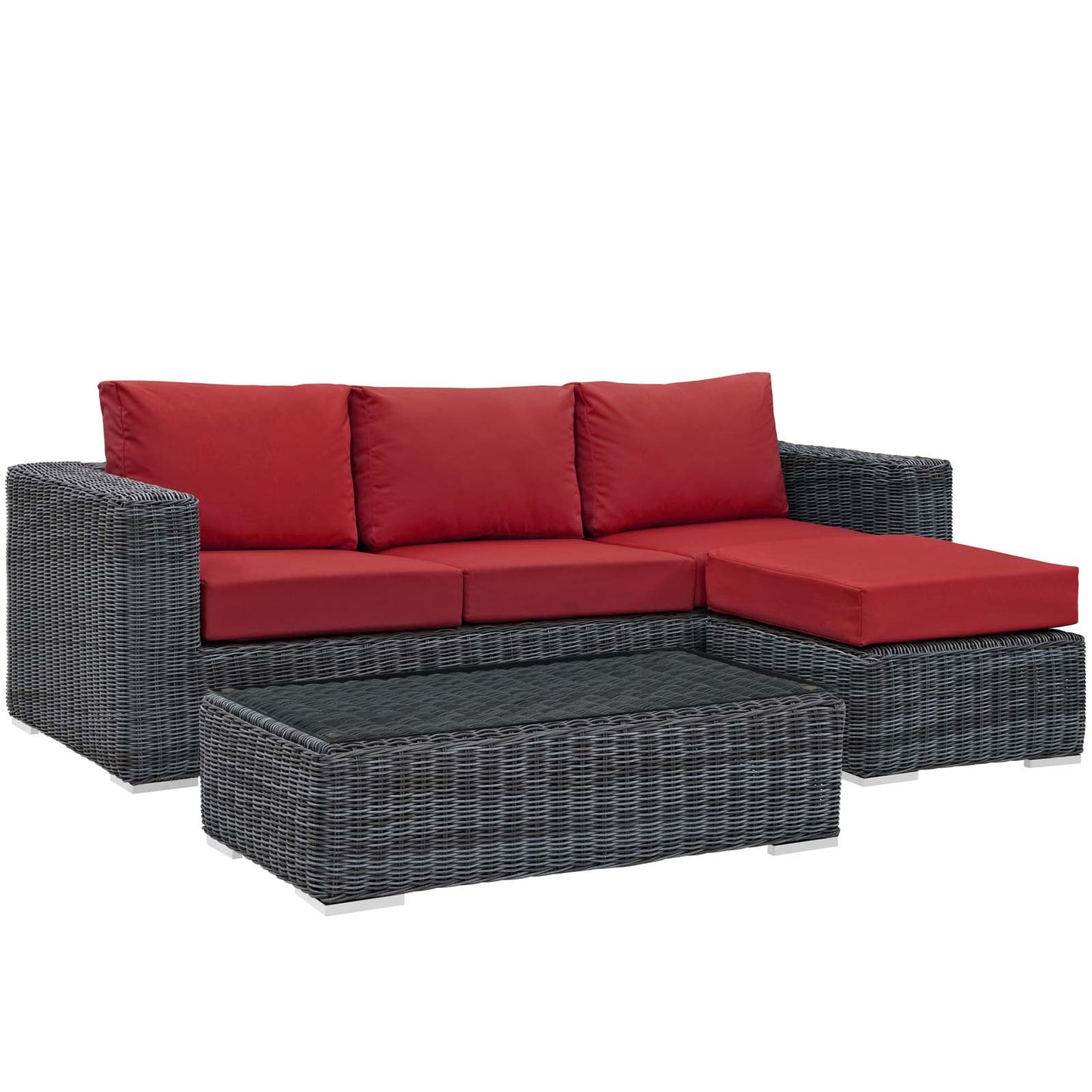 Modway Outlet Summon 3 Piece Outdoor Patio Sunbrella? Sectional Set by Modway  Outdoor Furniture Furniture Canvas Red - EEI-1903-GRY-RED-SET