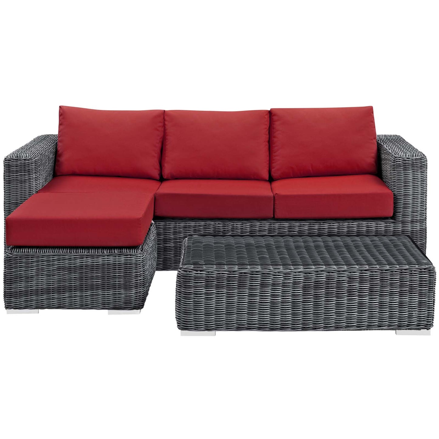 Modway Outlet Summon 3 Piece Outdoor Patio Sunbrella? Sectional Set by Modway  Outdoor Furniture Furniture Canvas Red - EEI-1903-GRY-RED-SET