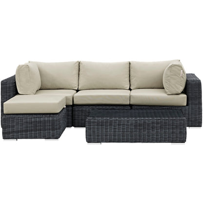 Modway Outlet Summon 5 Piece Outdoor Patio Sunbrella? Sectional Set by Modway  Outdoor Furniture Furniture Canvas Antique Beige - EEI-1904-GRY-BEI-SET