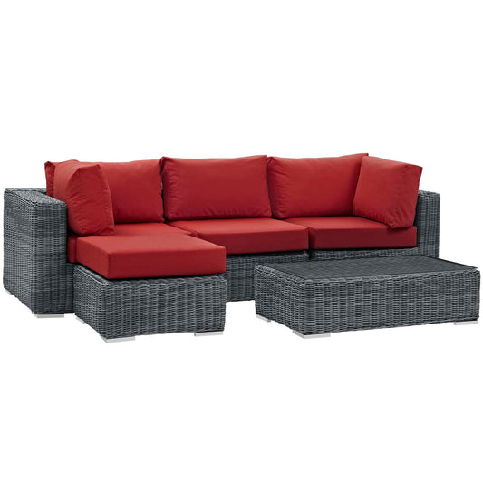 Modway Outlet Summon 5 Piece Outdoor Patio Sunbrella? Sectional Set by Modway  Outdoor Furniture Furniture Canvas Red - EEI-1904-GRY-RED-SET