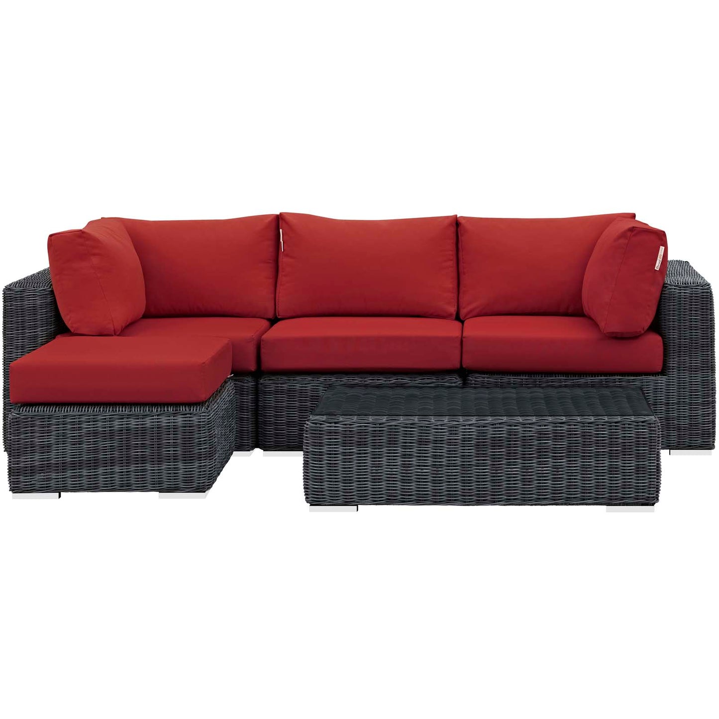 Modway Outlet Summon 5 Piece Outdoor Patio Sunbrella? Sectional Set by Modway  Outdoor Furniture Furniture Canvas Red - EEI-1904-GRY-RED-SET