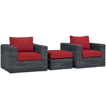 Modway Outlet Summon 3 Piece Outdoor Patio Sunbrella? Sectional Set by Modway  Outdoor Furniture Furniture Canvas Red - EEI-1905-GRY-RED-SET