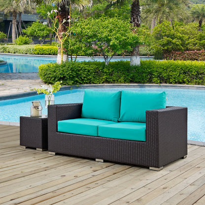 Modway Outlet Convene Outdoor Patio Loveseat by Modway  Outdoor Furniture Furniture Espresso Turquoise - EEI-1907-EXP-TRQ