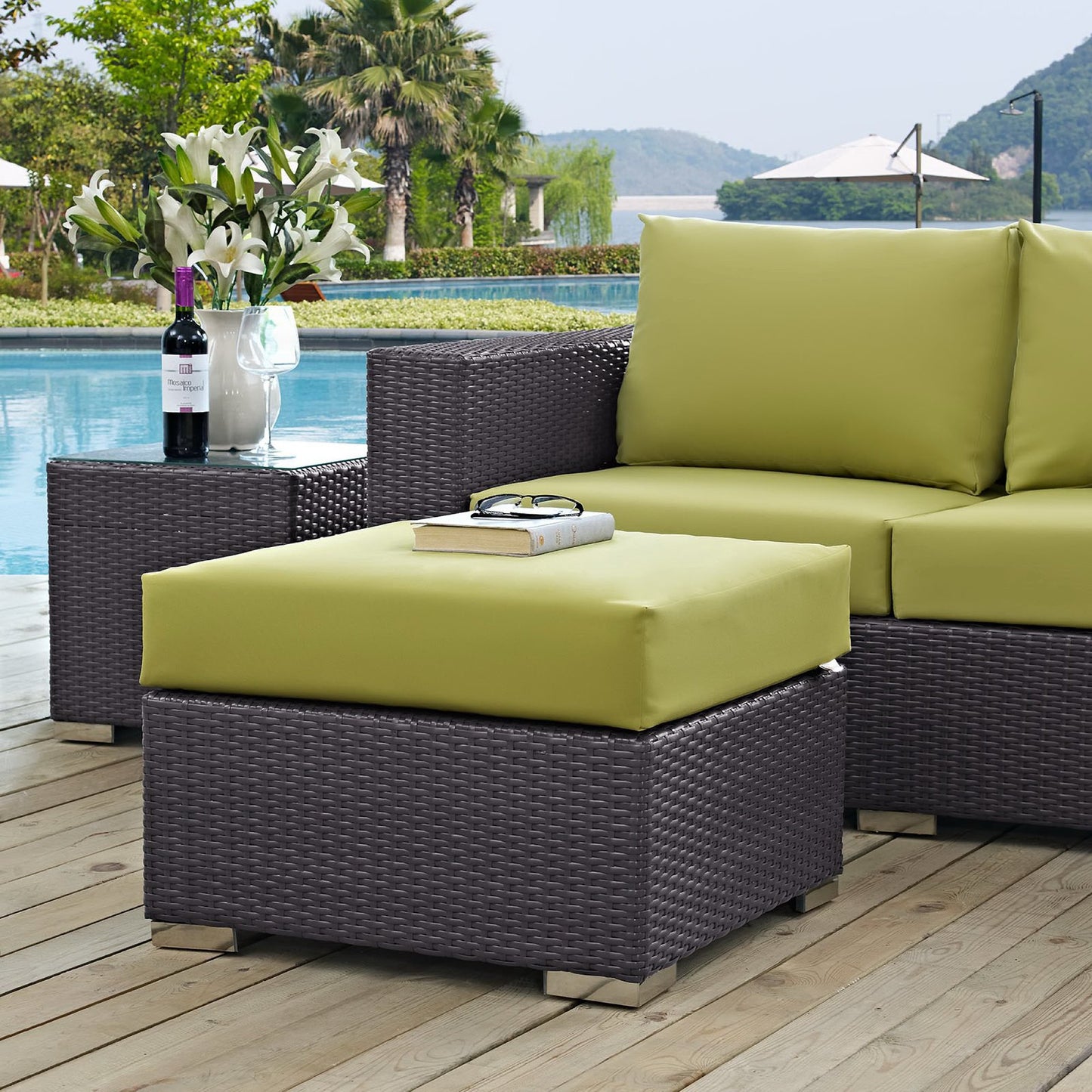 Modway Outlet Convene Outdoor Patio Fabric Square Ottoman by Modway  Outdoor Furniture Furniture Espresso Peridot - EEI-1911-EXP-PER